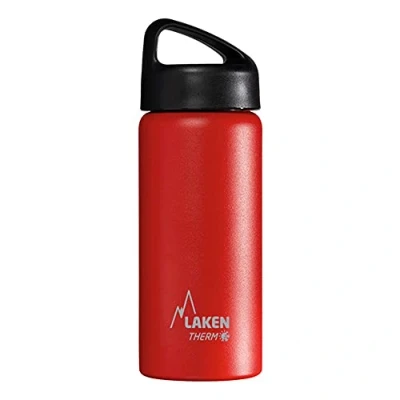 Afbeelding van Laken klassieke thermische fles roestvrij staal 18/8, vacuümisolatie met dubbele wand en brede mond, rood, 500 ml