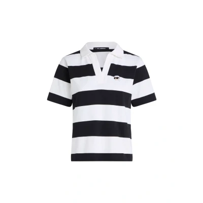 Afbeelding van KARL Lagerfeld Poloshirt blackcannoli/cream stripe, Dames, Maat: Small, Black/cannoli/cream stripe