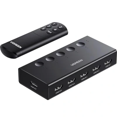 Afbeelding van UGREEN HDMI 2.0 Switch 5 in 1 out KVM Splitter 4K@60Hz Ondersteuning 3D/CEC/HDR/HDCP 2.2, Compatibel met PS5/4/3, Xbox, Apple TV, Skybox, Blu Ray, HDTV, Monitor enz.