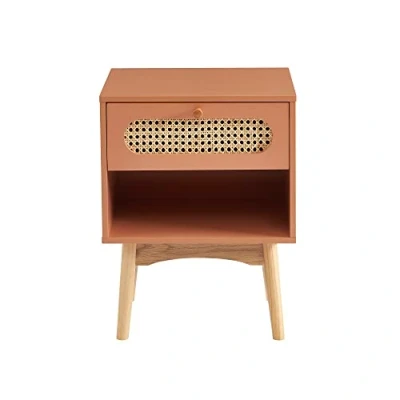 Afbeelding van BAÏTA Nachtkastje SIXTINE Terracotta en rotan rieten