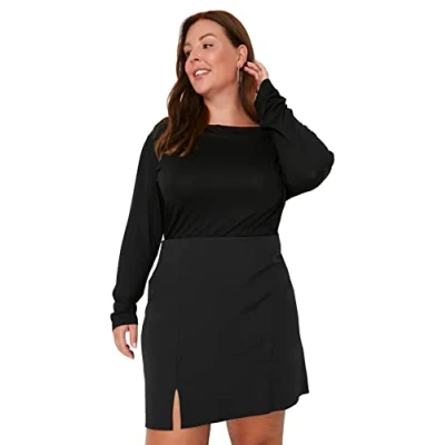 Afbeelding van Trendyol Zwarte Split Mini/Korte Lengte Plus Size Geweven Rok Tbbaw23Az00048