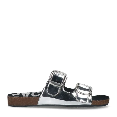 Afbeelding van Sacha Zilveren Dames Platte Sandalen (Maat 36, Leer)
