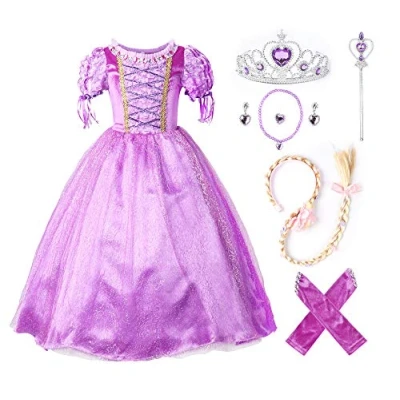 Afbeelding van JerrisApparel Prinses Rapunzel Meisjes Verjaardag Feestjurk Kerstmis Kostuum (5 jaar, Paars Met Accessoires)