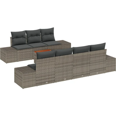 Afbeelding van vidaXL 8 Delige Tuin Sofa Set met Kussens Grijs Poly Riet Acacia