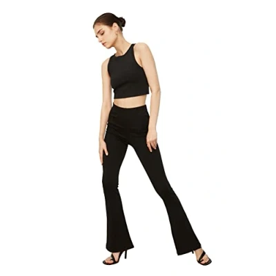 Afbeelding van Trendyol Zwarte Elastische Taille, Geribbelde Flare/Flare Up Hoog Getailleerde Gebreide Legging Broek Twoaw22Pl0107.