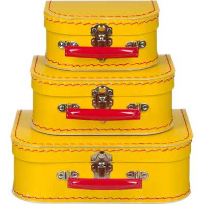 Afbeelding van Kofferset 3delig 16 20 25 cm Geel met handvat rood