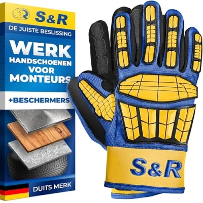 Afbeelding van S&amp;R mecanicienshandschoenen met flexibele beschermers, maat 10, 1 paar werkhandschoenen voor auto , metaal bouw en houtbewerking, schokabsorberende knokkelbescherming, scheurbestendig