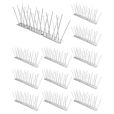 Afbeelding van QWORK® 12 stks x 25 cm roestvrijstalen duif spikes afschrikkende bescherming voor het dak balkon serre, 3 meter totale lengte