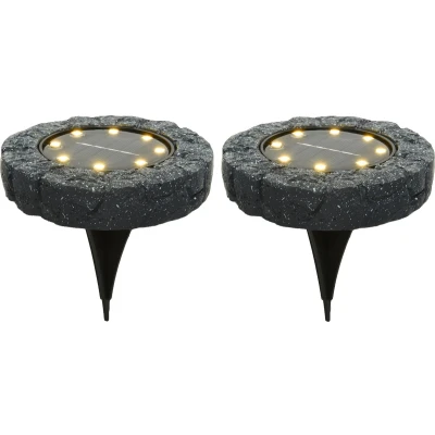 Afbeelding van Lumineo Solar grond prikspot/tuinspot 2x kunststeen steengrijs 11 x 2 cm Prikspotjes