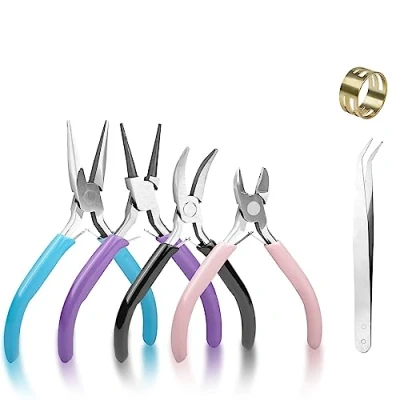 Afbeelding van Fousenuk 4 stuks tangset, 11,4 cm, punttang, zijsnijder, sieradentang, draadsnijder, ronde sieraden maken gereedschap voor het van en reparatie