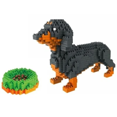 Afbeelding van Atomic Building Worst of teckel hond. Figuur te monteren met nanoblokken. 898 stuks.