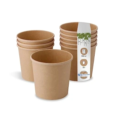 Afbeelding van BIOZOYG biologische kartonnen bekers, voedselbeker, kraftkarton, bruine composteerbare beker, soepbeker, To Go ijsbeker, karton, 25 wegwerpbekers biologisch afbreekbaar, 600 ml