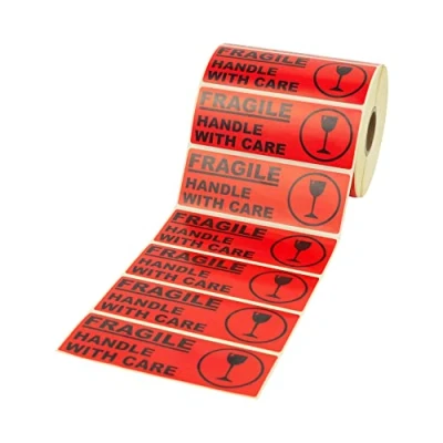 Afbeelding van Prolac &quot;Fragile Handle with Care&quot; waarschuwingsstickers (waarschuwingsstickers) voor breekbare zendingen zelfklevende stickers waarschuwingsetiketten breken etiketten rood,