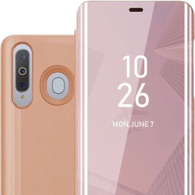 Afbeelding van Cadorabo Hoesje geschikt voor Samsung Galaxy A8s in KUNZIET ROZE Clear View Spiegel Beschermende Case met Tribunefunctie 360 Graden Bescherming Book Cover Etui