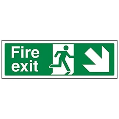 Afbeelding van VSafety Fire Exit Pijl omlaag Rechts bord 300mm x 100mm 1mm Rigid Plastic