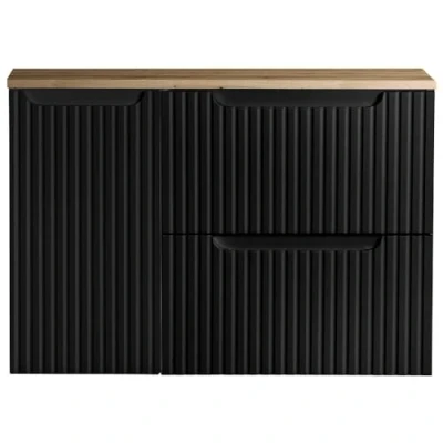 Afbeelding van Wastafelonderkast Newport met lades en deur 80x60x40 cm zwart eikenkleurig [en.casa]