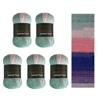 Afbeelding van Wollbiene Summer Touch Batik 5 x 100 gram wol meerkleurig met kleurverloop, 500 gemerceriseerde breiwol microvezel acryl (511 roze mint blauw)