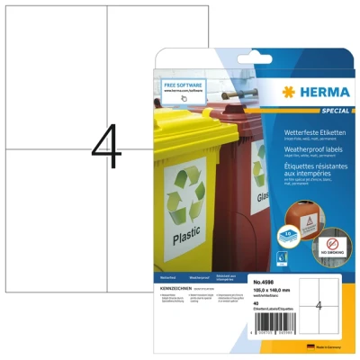 Afbeelding van Etiket HERMA 4598 105x148mm A4 folie wit 40stuks