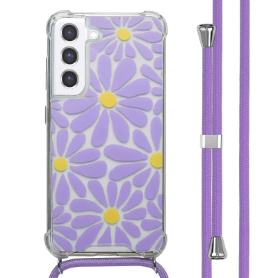 Afbeelding van imoshion Hoesje Geschikt voor Samsung Galaxy S21 FE Design met Koord Tropical Violet Flowers Connect