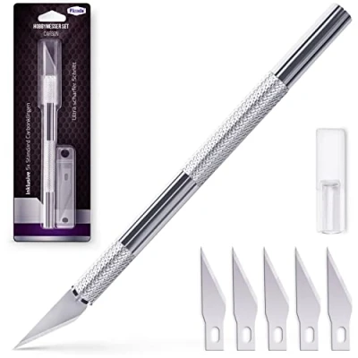 Afbeelding van Filzada® scalpel met 5x reservemesjes (standaard) knutselmes ideale precisie in zilver DIY