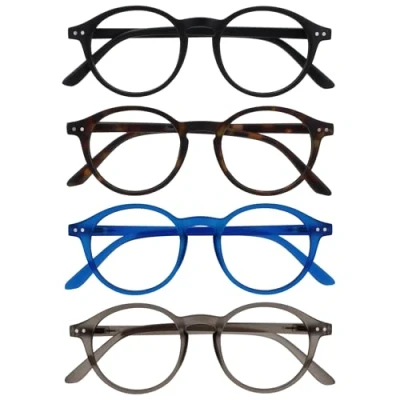 Afbeelding van OPULIZE REY Leesbril 4 Pack Retro Rond Montuur Matzwart, Bruin Schildpadpatroon, Blauw, Grijs Heren Dames Veerscharnieren RRRR56 1237 +1.50
