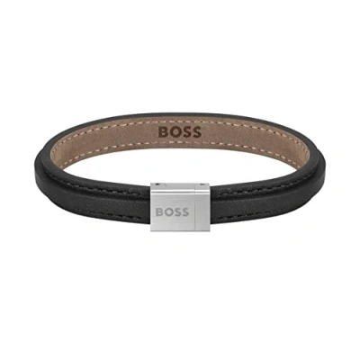 Afbeelding van BOSS Sieraden Heren GROVER Collection Leren armband verkrijgbaar in zwart of bruin, Small, Leer, Geen edelsteen