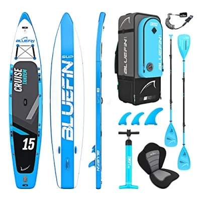 Afbeelding van Bluefin Cruise SUP pakket Opblaasbaar Stand Up Paddle Board 6″ dik Glasvezel peddel Kajak Ombouwkit (10’8 ″ 12 ′ 15 ′)