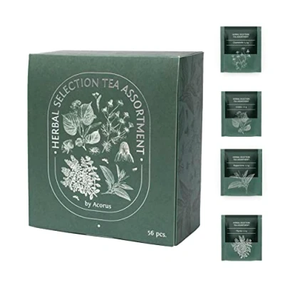 Afbeelding van ACORUS Kruidenselectie Theeset Natuurlijke thee cadeauset met 4 smaken Ontdek de kwaliteit van Assortiment Theedoos 56 kruidentheezakjes