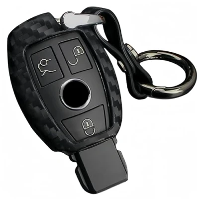 Afbeelding van M.JVisun Silicone Koolstofvezel Patroon Autosleutel Cover Hoesje Voor Mercedes Benz A Klasse B C E S G M V CLA CLS GLA GLC GLE GLK GL GLS SL SLK SLC Viano Metris Zwart Rond Sleutelhanger