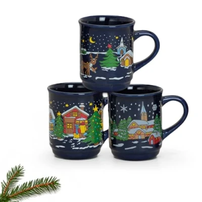 Afbeelding van matches21 glühweinmokken glühweinbeker 3 dlg. Set kleurrijk met kerstdorp gemaakt van keramiek elk 9 cm / 200 ml