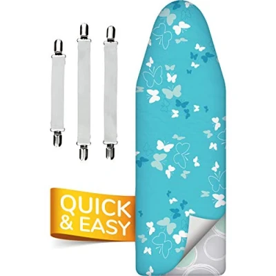 Afbeelding van Smart&amp;Gentle Tijdbesparende Strijkplank Hoes Hitte &amp; Stoom reflecterend 100% Katoenen bovenlaag ÖKO Tex getest tegen schadelijke stoffen 3 klemmen voor perfecte fit 120x40cm