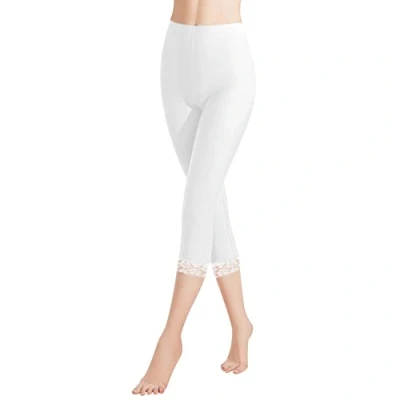 Afbeelding van Libella Dameslegging 3/4 broek met kant van katoen, capribroek hoge taille, kleurrijk, slim fitnessbroek, meerkleurig 4166, 1 stuks wit., S