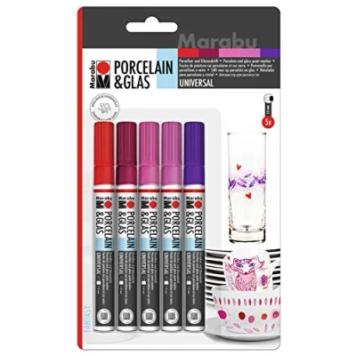 Afbeelding van Marabu 0123000000082 porselein &amp; glas painter, fantasy, set met 5 kleuren, hoogglanzende porseleinen en glazen stift op waterbasis, vaatwasmachinebestendig na inbranden, punt 1 2 mm