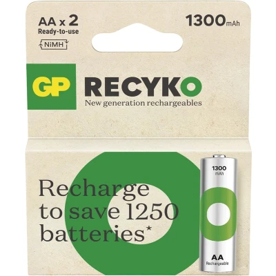 Afbeelding van 1300 mAh 2 x Oplaadbare AA Penlite batterijen