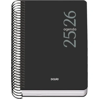 Afbeelding van Dohe Schoolagenda 2025 2026 Dag per Pagina, Formaat A6 (12x17 cm), Spaans en Engels, September tot Juni, Spiraalbinding, Flexibele Kaft ESENCIAL Zwart