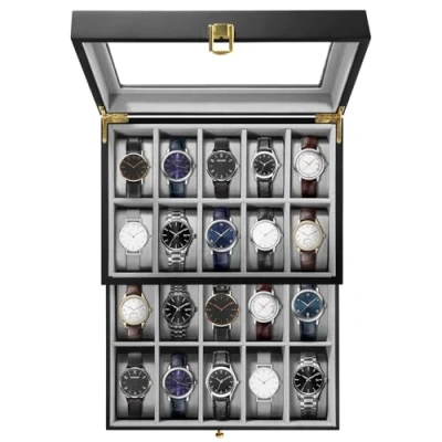 Afbeelding van Uten 20 Houten Horloge Opbergdoos 2 Lagen Organizer Collectie Sieraden met Glas Deksel Mens