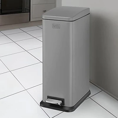 Afbeelding van BLACK+DECKER BXBN00014E 20L Grijs Slimline Pedaalemmer met Soft Close Deksel, roestvrij staal, 56cm x 22cm 36cm