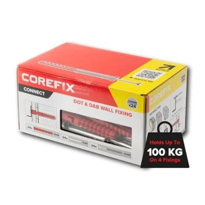 Afbeelding van Corefix 24 x 120 mm Heavy Duty Dot &amp; Dab muurbevestigingen Gipsplaat Over Blokwerk Muurpluggen Schroeven Voor TV Muurbeugel, Radiatoren, Rekken Meer Houdt 100 kg op 4 bevestigingen