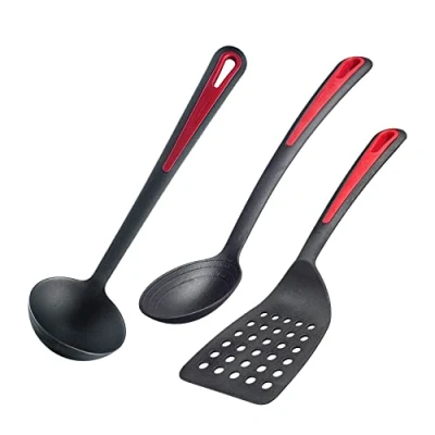 Afbeelding van Westmark keukengerei set, 3 delig, elk 1x spatel, braad en groentelepel + soeplepel, kunststof, Gallant, zwart/rood, 295622E6