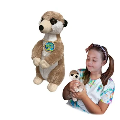 Afbeelding van EcoBuddiez Meerkat van Deluxebase. Middelgrote 22 cm zachte knuffel gemaakt gerecycleerde plastic flessen. Schattig, eco vriendelijk, zacht geschenk voor kinderen en peuters.