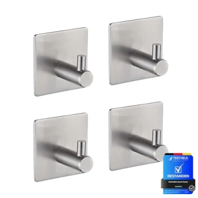 Afbeelding van Ibergrif MK34251A, haak staal, handdoekhouder voor badkamer, keuken, 3M lijm, 4 stuks, roestvrij zilver