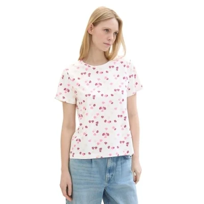 Afbeelding van TOM TAILOR Basic T shirt voor dames met print, 35315 Offwhite Pink Flower Design, L