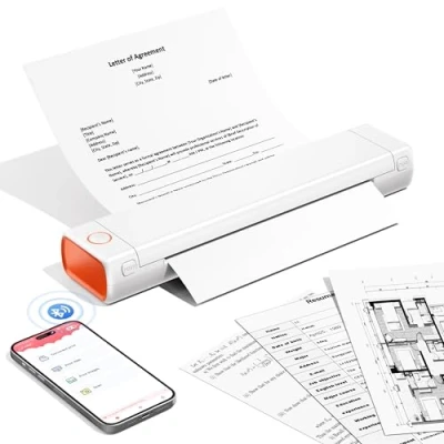 Afbeelding van Phomemo M08F Thermal Printer Draagbare Draadloze A4 Mobiele Printers voor Thuisgebruik Kantoor, Bluetooth Inkless Compatibel met Laptops &amp; Smartphone, Wit Oranje