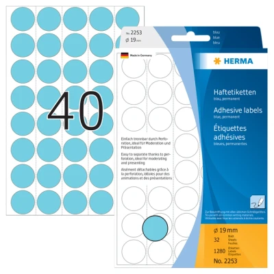 Afbeelding van Etiket HERMA 2253 rond 19mm blauw 1280stuks