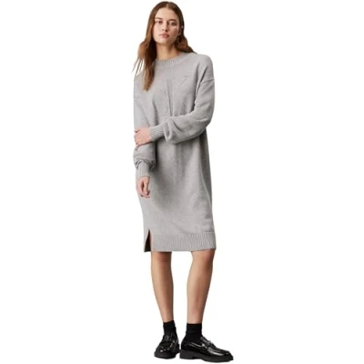 Afbeelding van Calvin Klein Jeans Dames CK Intarsia losse sweaterjurk J20J224923, sweaterjurk, grijs, M, Grijs (Grey Heather), M