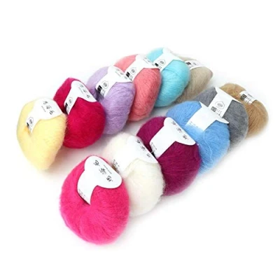 Afbeelding van Fil de Laine Angora Tricoté Mohair Doux Populaire pour le Bricolage à Tricoter (avec un crochet)(12 colors a set)