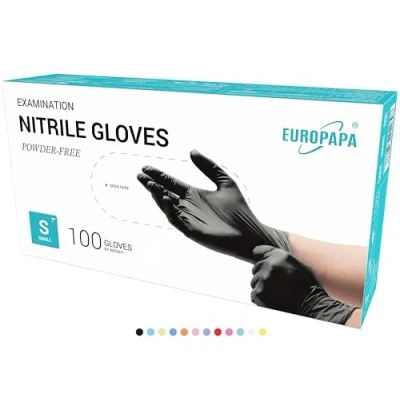 Afbeelding van EUROPAPA® wegwerphandschoenen, 100 stuks, onderzoekshandschoenen, poedervrij, zonder latex, niet steriel, latexvrij, wegwerphandschoenen (S, Zwart)