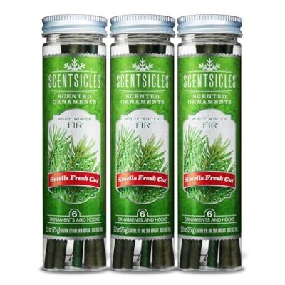 Afbeelding van Scentsicles Witte Winter Spar Geurende Ornamenten met Haken 3 Flessen (18 Stokken Totaal)