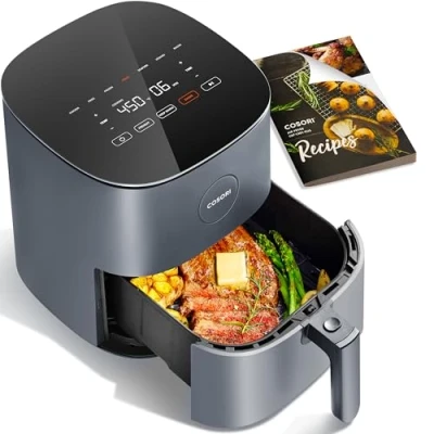 Afbeelding van COSORI Friteuse zonder olie, 4,7 l, XL met 100 recepten, Air Fryer 1500 W, heteluchtfriteuse 9 programma&#039;s, ook voor het koken, braden, braden en grillen van al je levensmiddelen, grijs, CAF L501