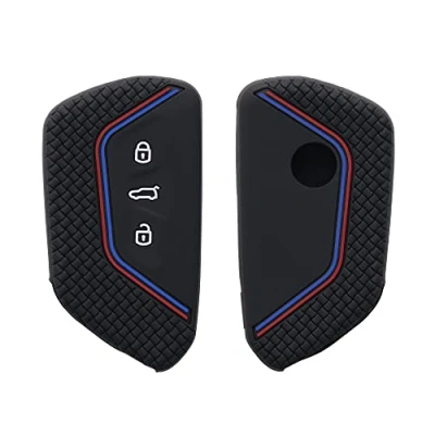 Afbeelding van kwmobile Autosleutel hoesje compatibel met VW Golf 8 3 knops hoes behuizing Sleuteletui in zwart/rood/blauw